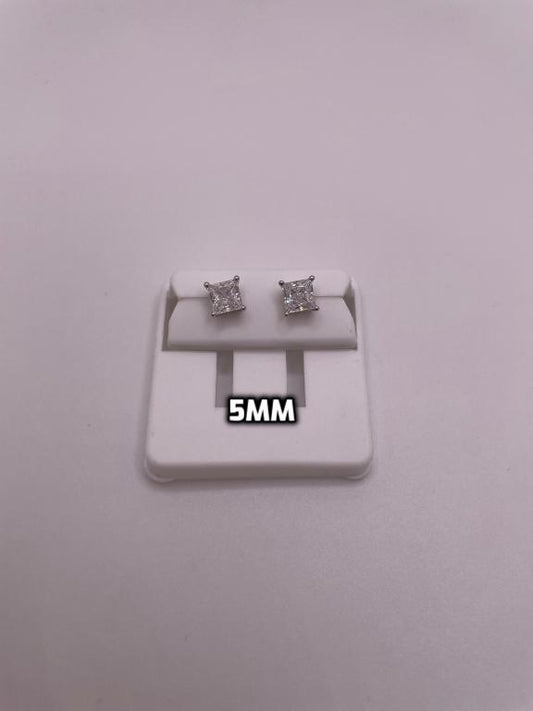 925 Sterling Silver Princess-Cut CZ Stud Earrings (5mm & 6mm Options)