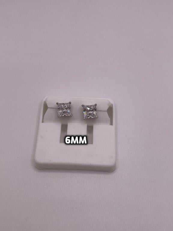 925 Sterling Silver Princess-Cut CZ Stud Earrings (5mm & 6mm Options)
