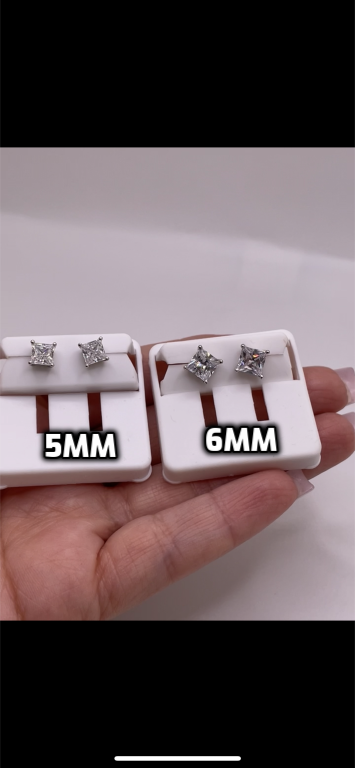 925 Sterling Silver Princess-Cut CZ Stud Earrings (5mm & 6mm Options)