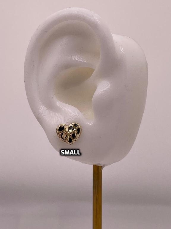 10K Gold Nugget Heart Stud Earrings – Available in 4 Sizes