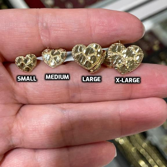 10K Gold Nugget Heart Stud Earrings – Available in 4 Sizes