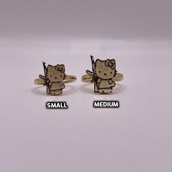 14K Gold Hello Kitty with AK Ring (Small, Medium or Large)