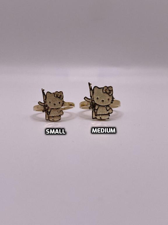 14K Gold Hello Kitty with AK Ring (Small, Medium or Large)