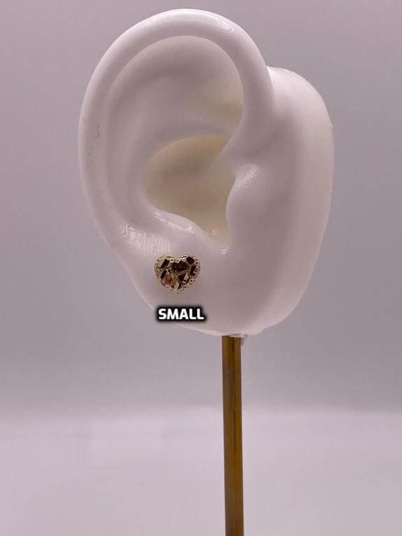 14K Gold Nugget Heart Stud Earrings – Small & Medium Sizes