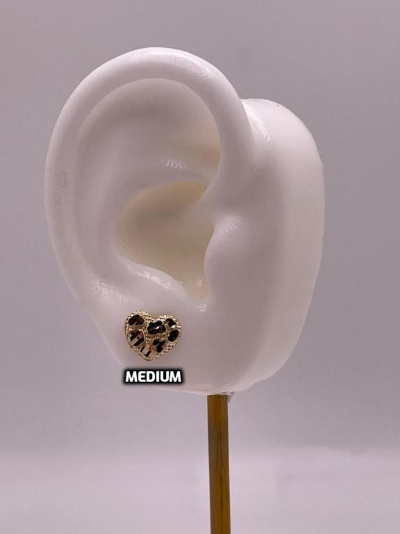 14K Gold Nugget Heart Stud Earrings – Small & Medium Sizes
