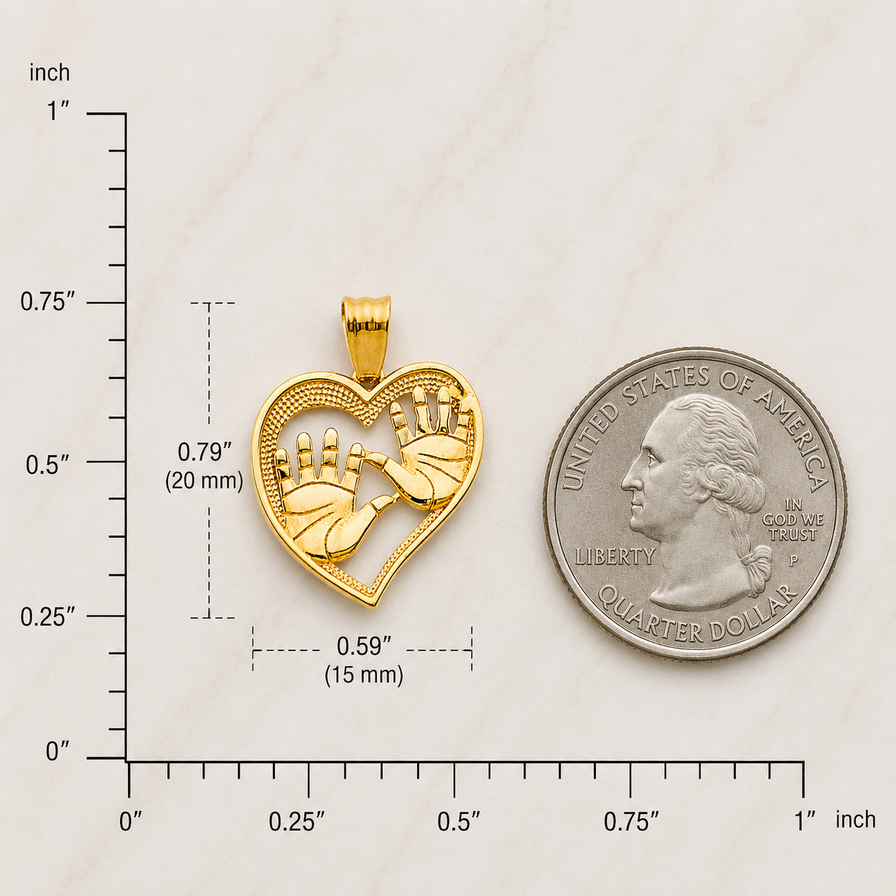 Colgante de oro de 14 quilates con huella de mano en forma de corazón