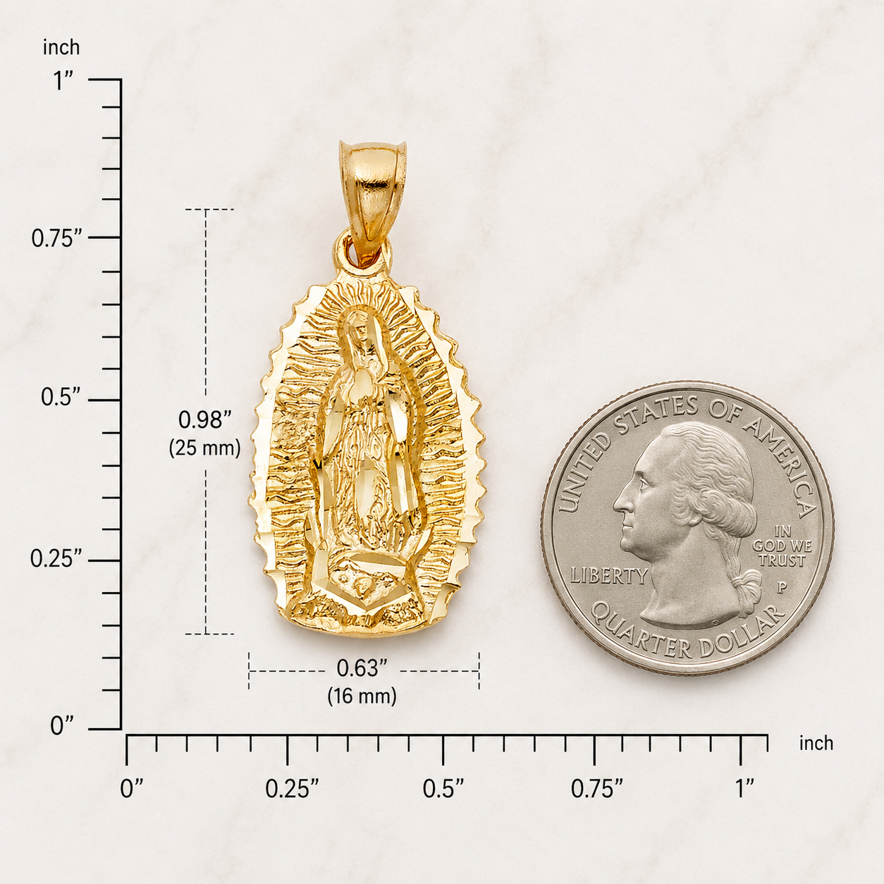 Colgante virgencita en oro de 14k