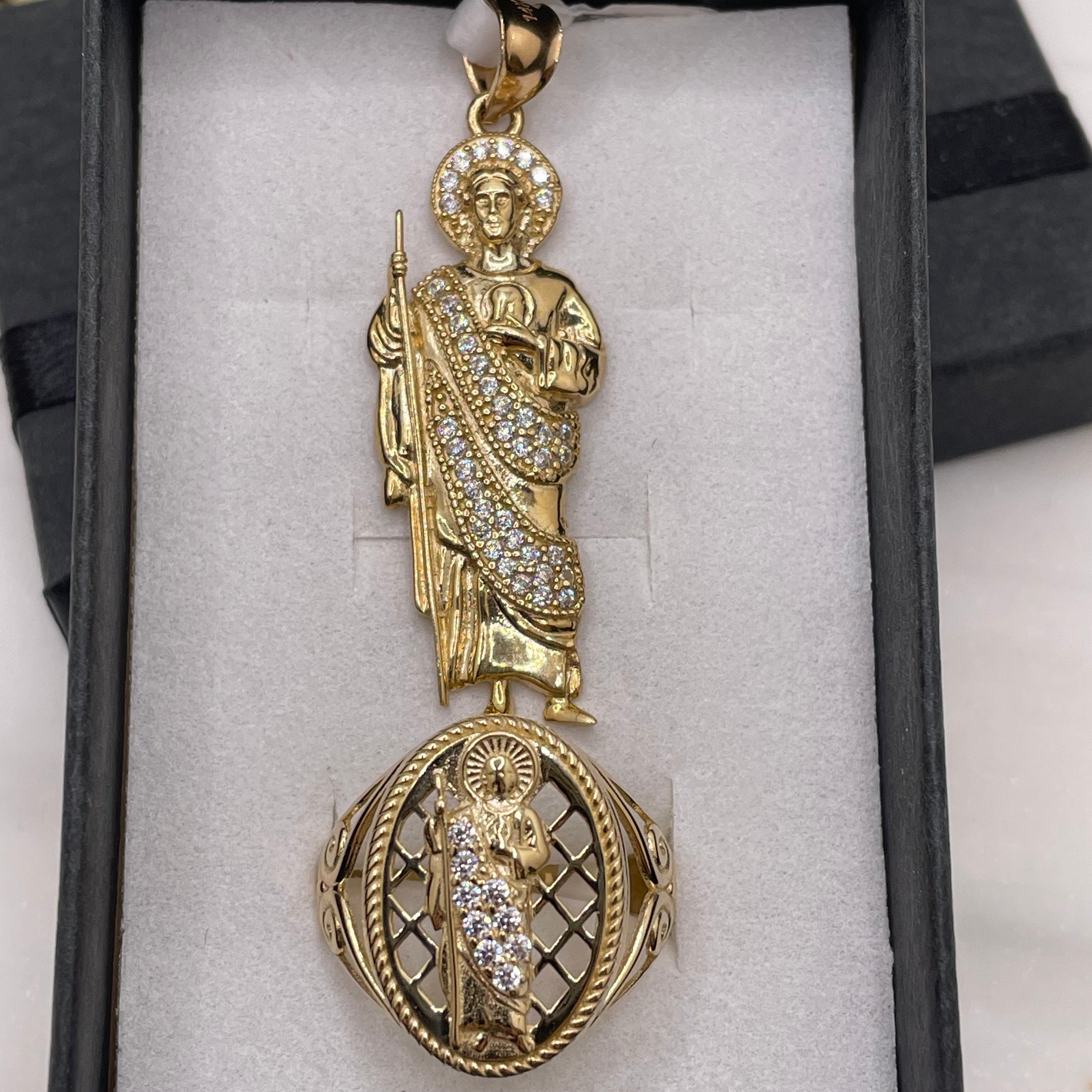 14k solid gold san judas pendant & ring cz set(je03)