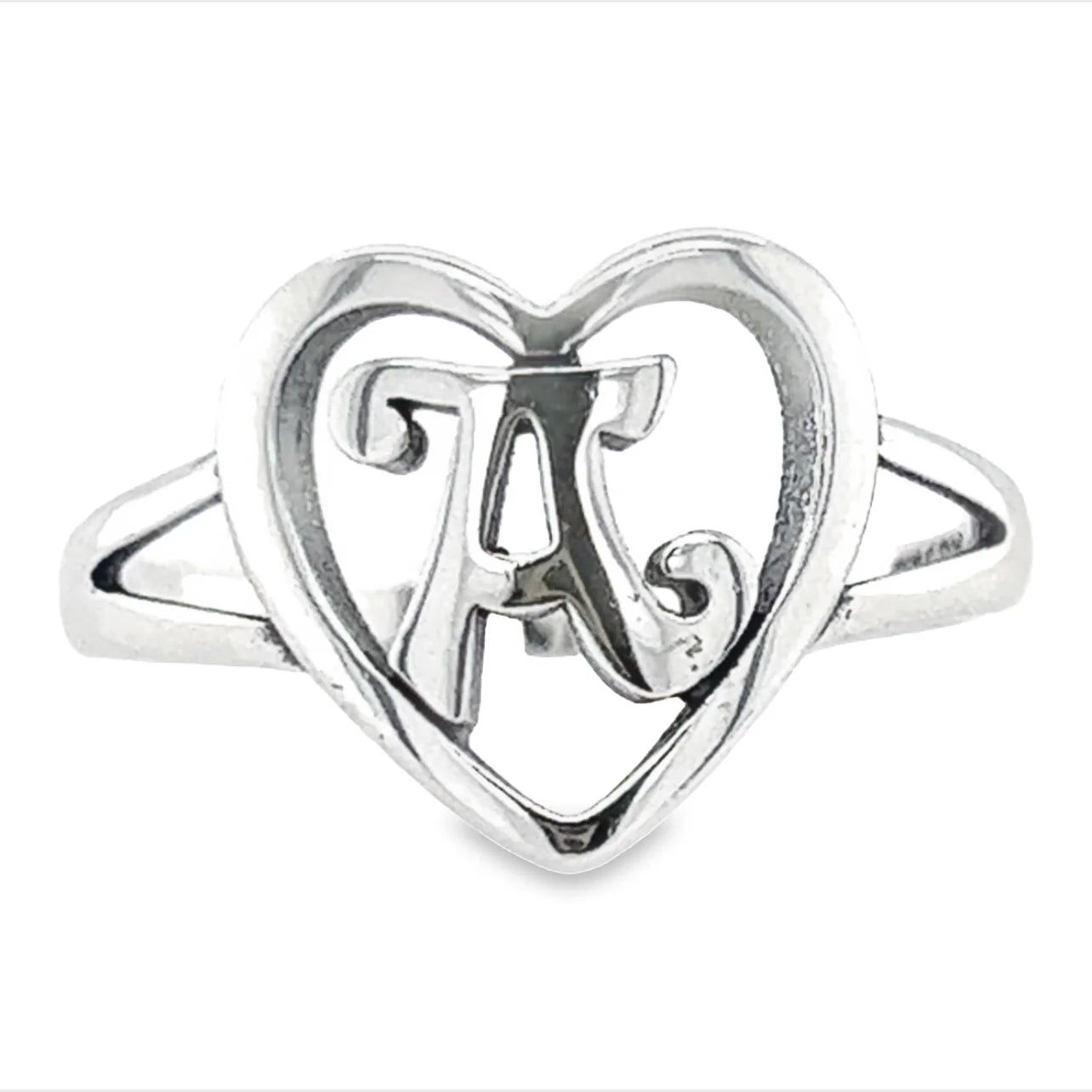 Letter A Heart Ring - 925 Silver