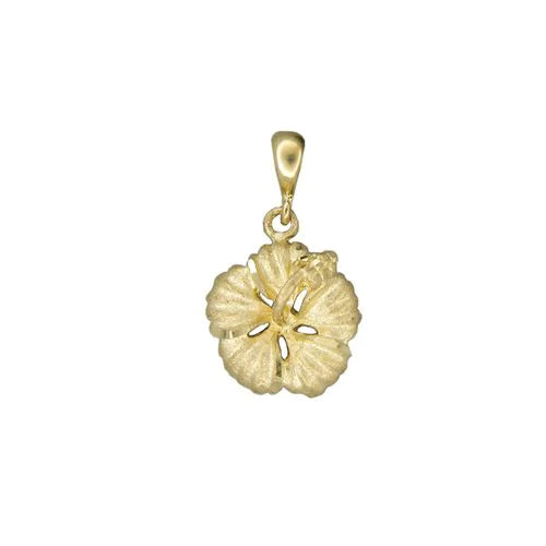 14K Gold Diamond Cut Hibiscus Pendant