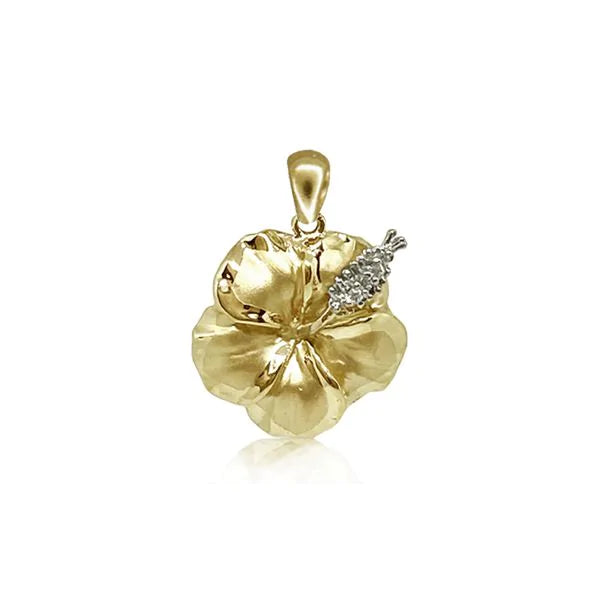 14K Gold Diamond Hibiscus Pendant