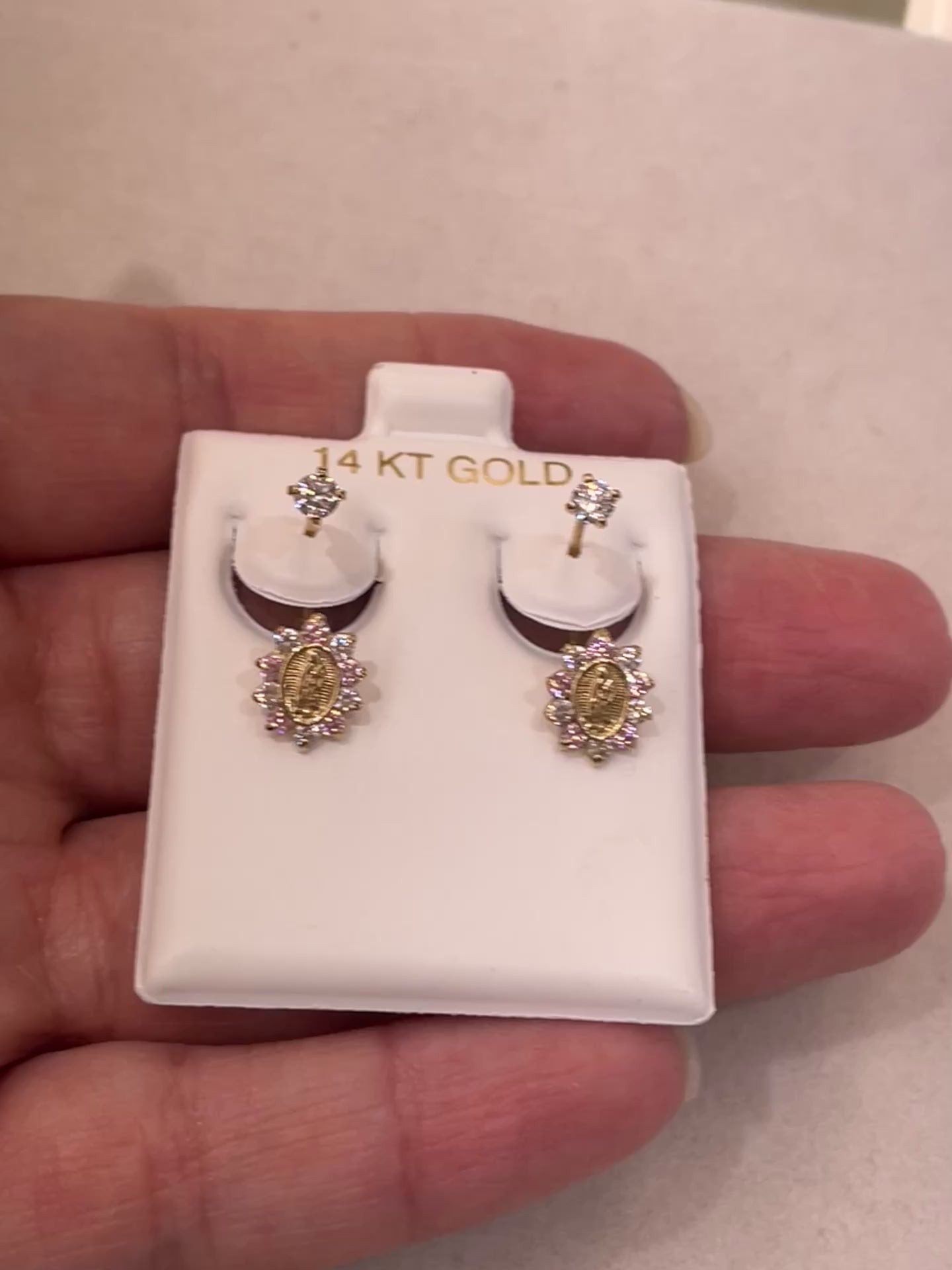 14k gold virgencita virgin mary telephone earrings