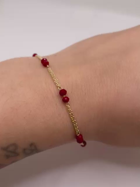 14K Gold Red Bead Chain Bracelet (7+1")