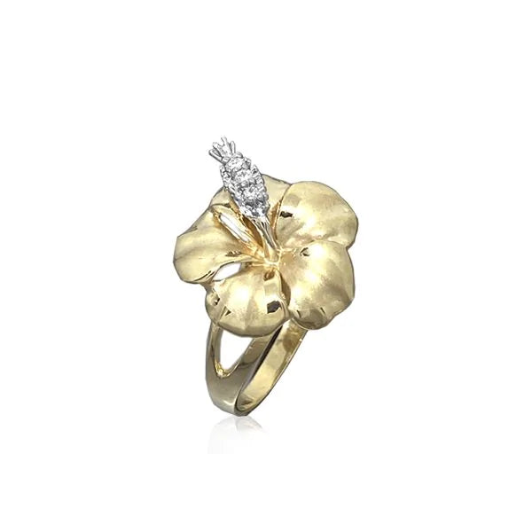 14K Gold Diamond Hibiscus Ring