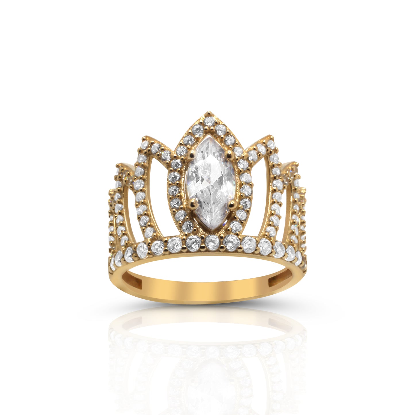 14K Solid Gold Crown Ring with Sparkling CZ Stones
