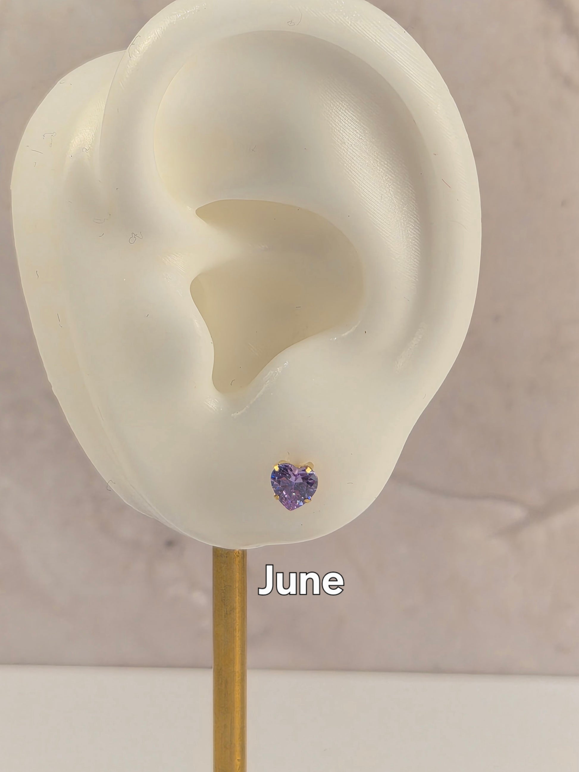 14K Gold 5mm Heart Birthstone Screw Back Stud Earrings