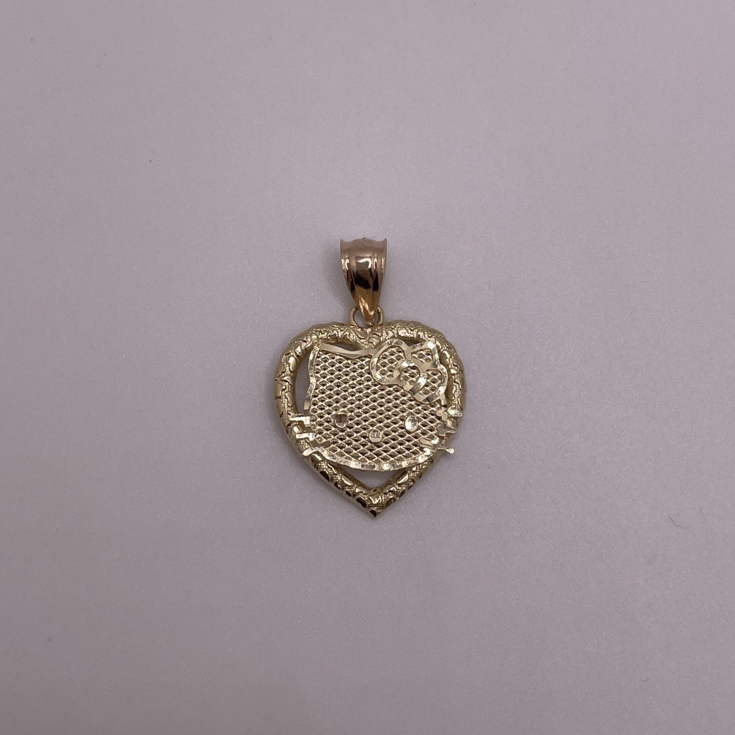 14K gold Hello Kitty heart pendant, nugget heart Hello Kitty jewelry, 14K gold Hello Kitty charm, gold nugget heart pendant with Hello Kitty, cute 14K gold Hello Kitty necklace charm