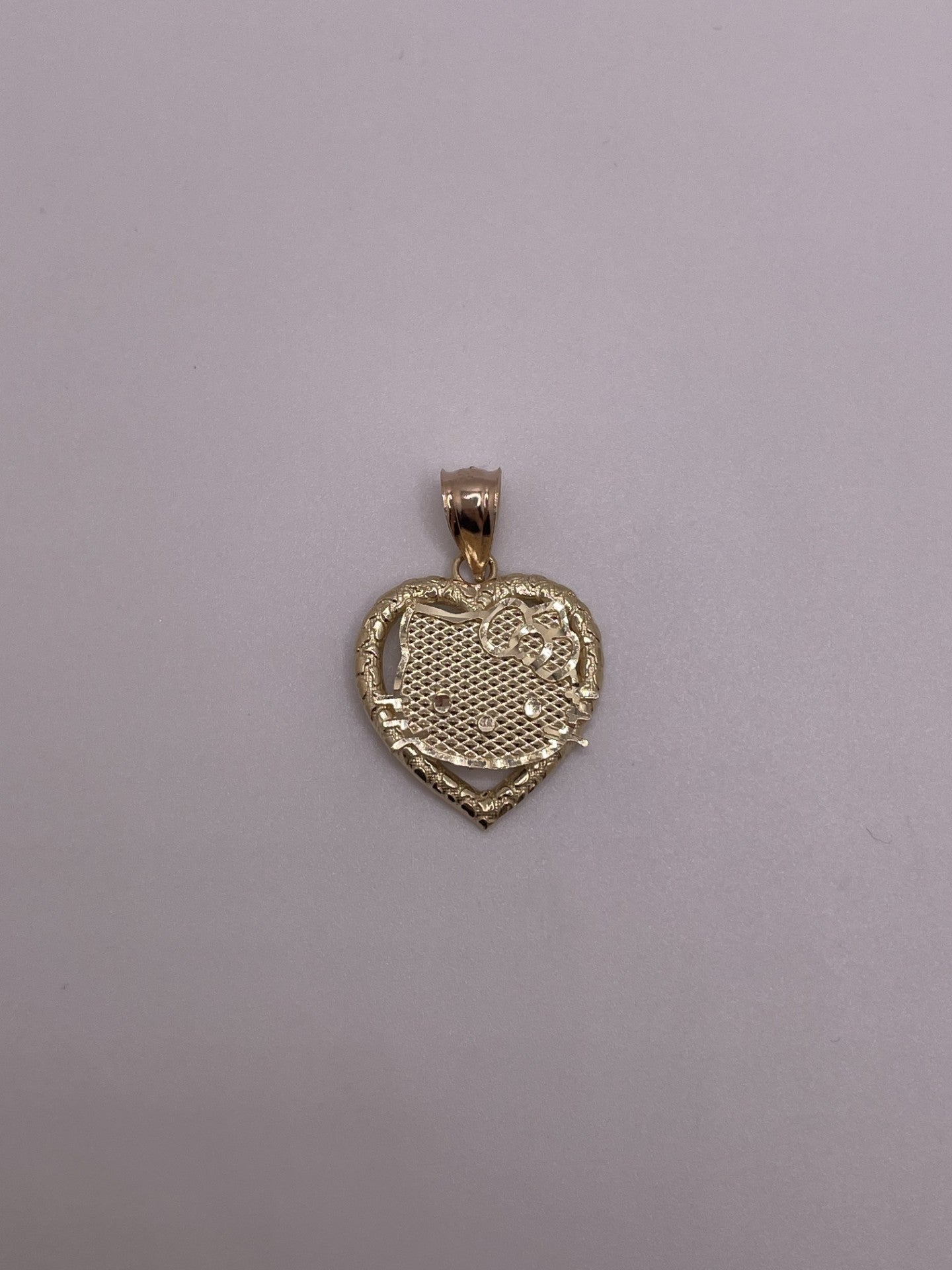 14K gold Hello Kitty heart pendant, nugget heart Hello Kitty jewelry, 14K gold Hello Kitty charm, gold nugget heart pendant with Hello Kitty, cute 14K gold Hello Kitty necklace charm