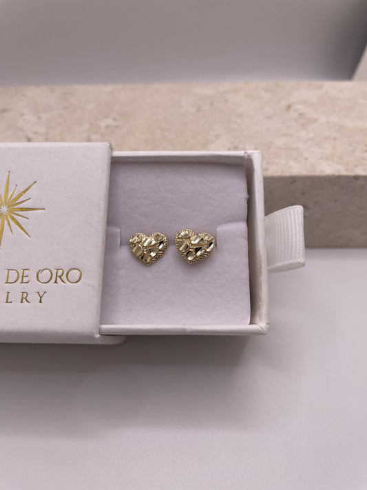 14k gold dainty heart nugget earrings