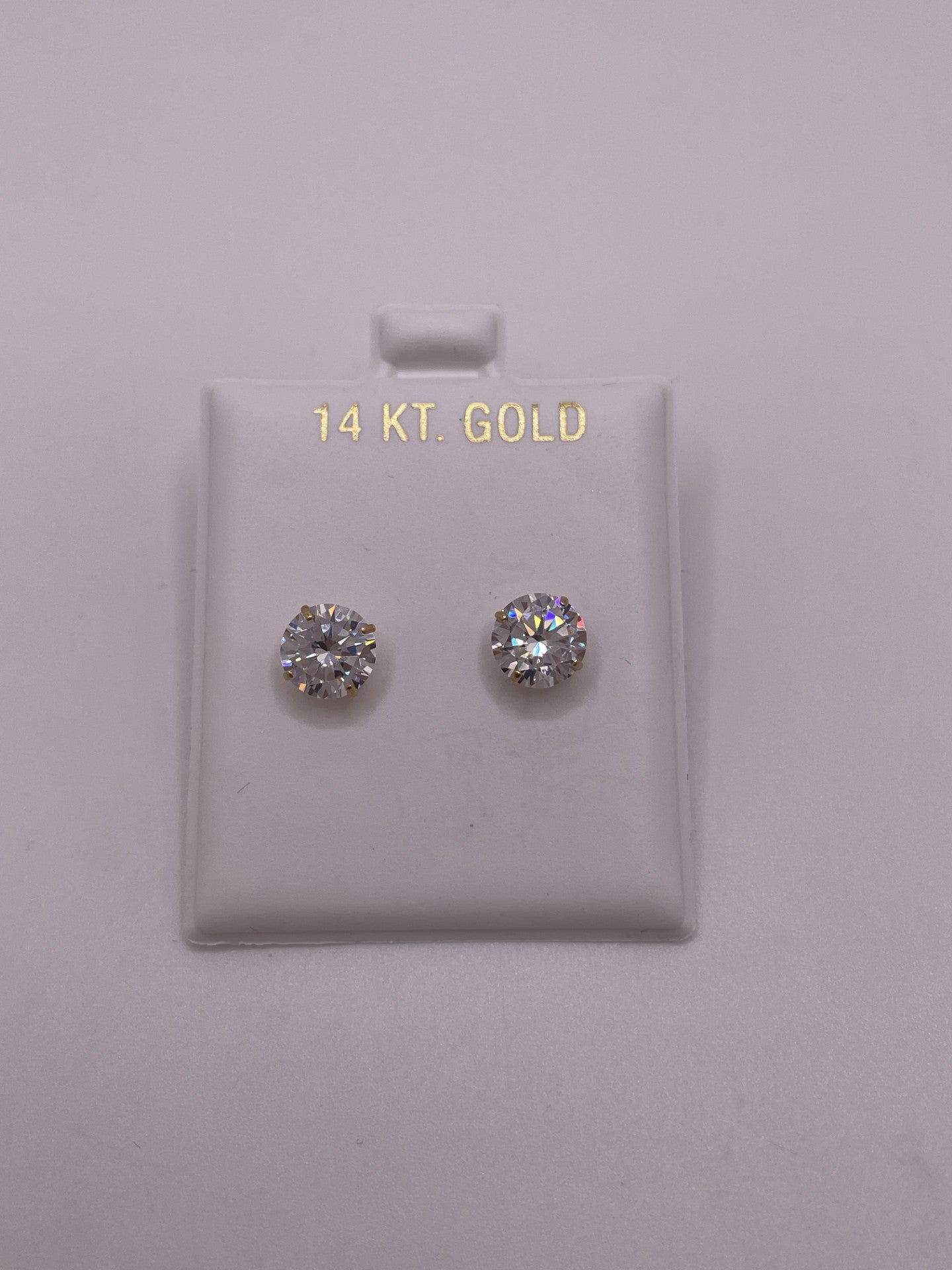 14K Gold 7MM Round CZ Earrings