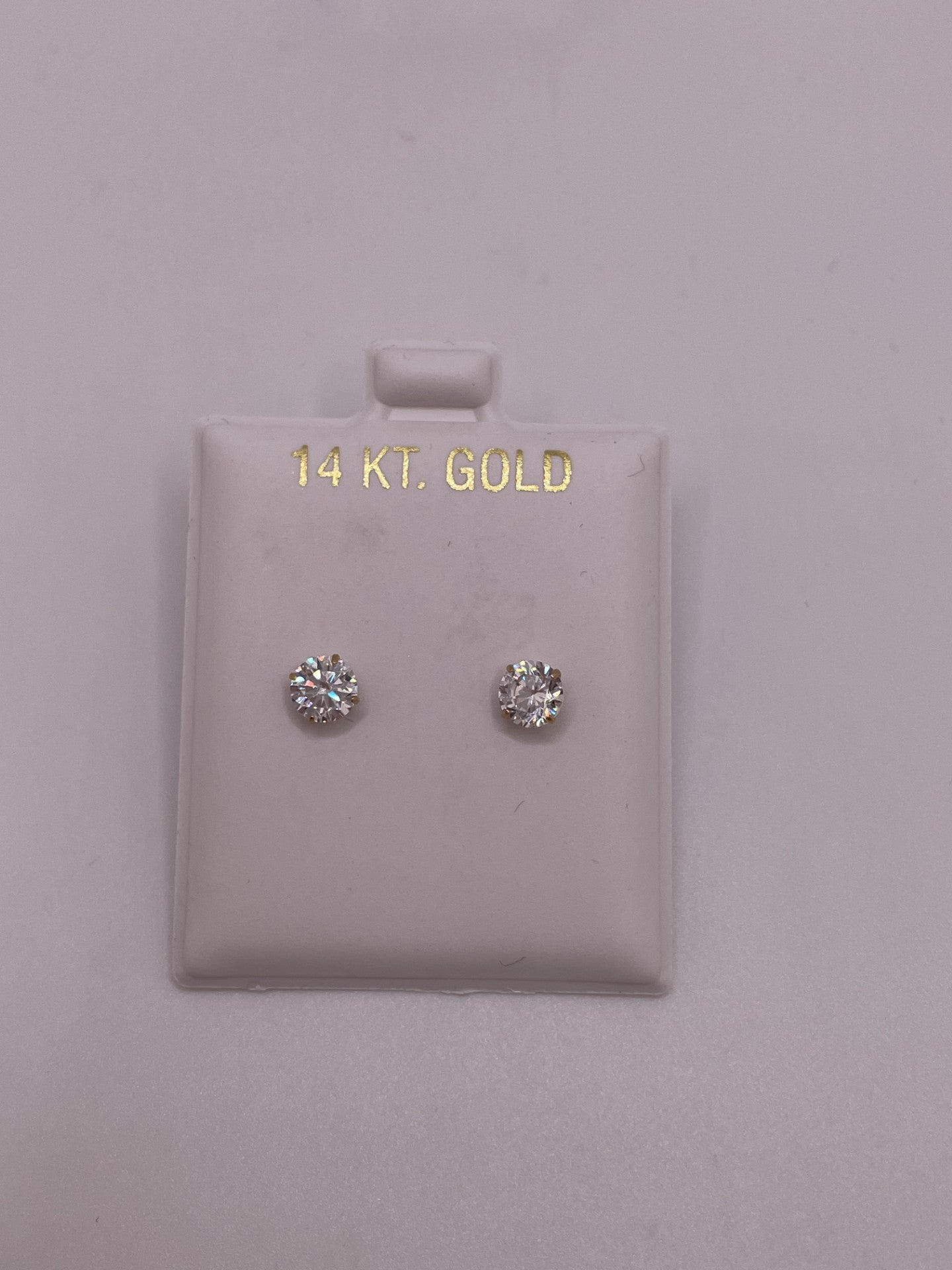 14k gold white cz stud earrings 5mm