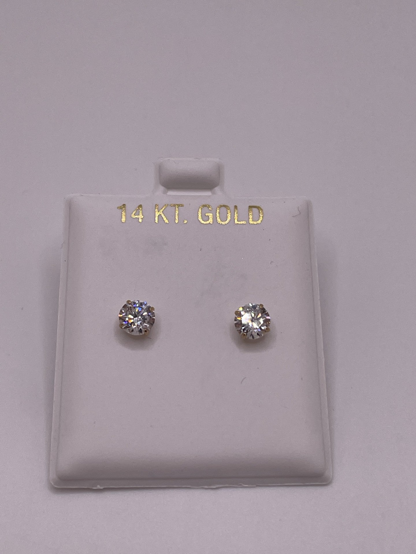 14k gold white cz stud earrings 5mm